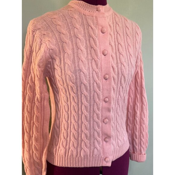 Vintage 50's Womens Peach Sears Virgin Wool Cable Knit Cardigan Sz Small - Picture 11 of 14